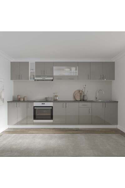 haaus.ro Set Bucatarie Karo V32, Gri Lucios/Alb, MDF, Blat Thermo 28 mm, L 34...