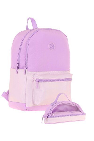 KAUKKO Set ghiozdan cub și suport pentru stilou cu două compartimente - Fată - Violet - K1821+K2732