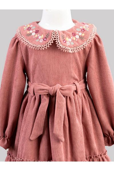 Cherrys Bebek Corduroy Dress with Embroidered Collar