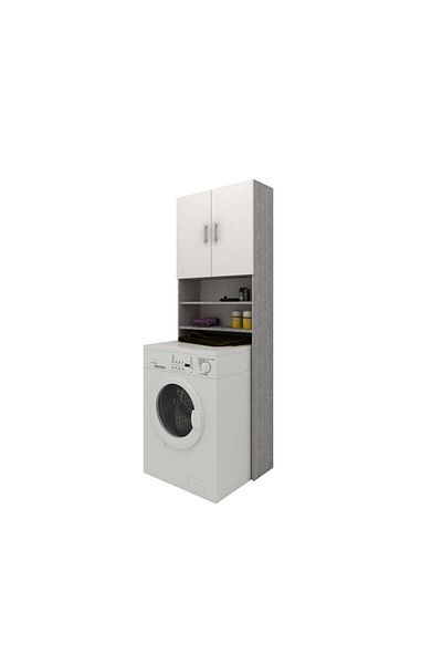 haaus.ro Fyn Washing Machine Cabinet, Concrete/White, 65 x 27 x 190 cm