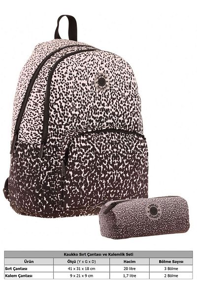 KAUKKO Set ghiozdan și suport stilou pentru fete negre cu model de puncte (KK - K1804+KK - K2715)