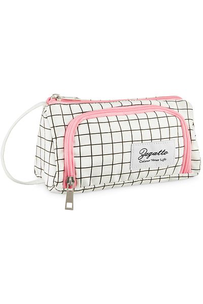 zagatto Girls’ school pencil case, 3 zipped compartments, waterproof, white/pink/black, ZG720