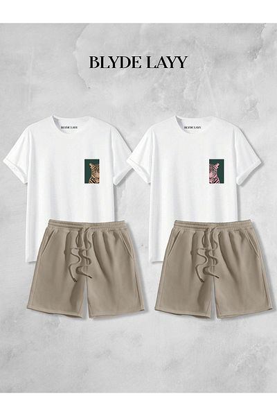 BLYDE LAYY Unisex 2-Piece Leopard Printed Blyde Layy Design Lover Combination (2 Shorts - 2 T-Shirt Sets)