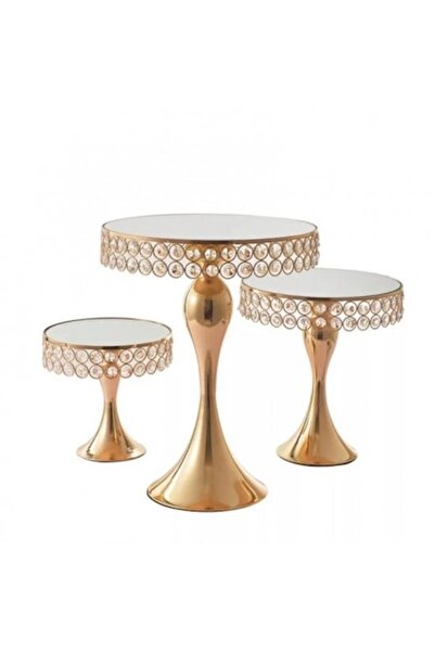 Blusmart Set 3 Suporturi pentru Prajituri, Blusmart, Metal, Auriu, Forma Circ...