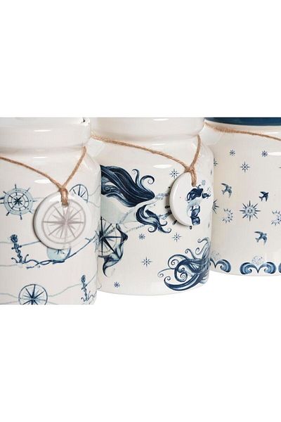 DKR HOME DECOR Decorative container set, DKD Home Decor, dolomite, blue/white, 12x12x16 cm