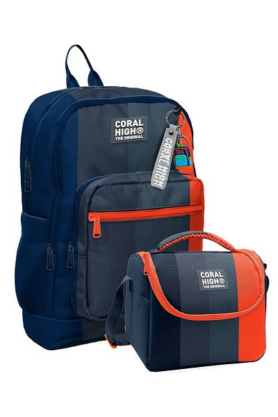 Coral High Set de geanți durabil pentru școala primară pentru băieți - dungi de culoare negru portocaliu