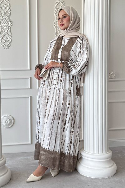 InStyle Batik Stripe Pattern Brown Viscose Dress