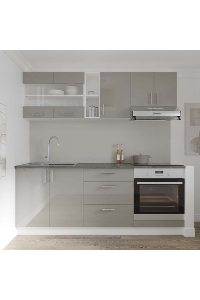 haaus.ro Set Bucatarie Karo V12, Gri Lucios/Alb, MDF, Blat Thermo 28 mm, L 20...