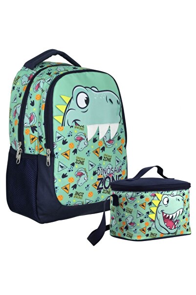 Cennec Set de nutriție și geantă dublă pentru băiat cu model de dinozaur verd...