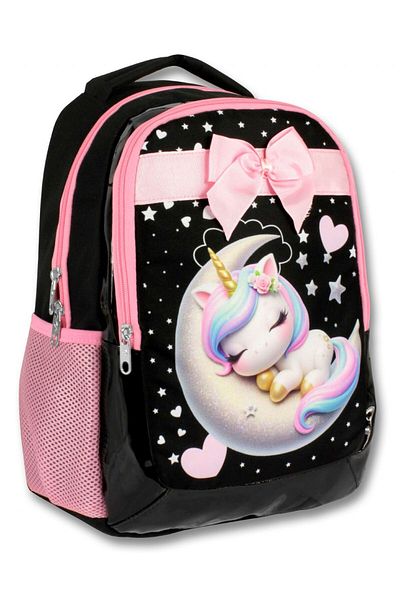 ÜMİT ÇANTA Cennec 5060 (Sleepy Unicorn - Black Pink - Girl) School Bag - Ribbon Detailed