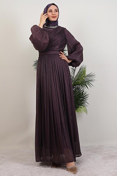 giz astore Zeliş Taşlı Abiye Koyu Mor