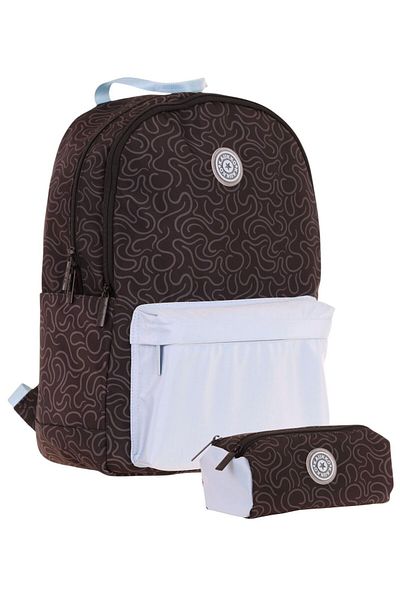 KAUKKO Set ghiozdan și suport pentru creion pentru școală primară cu model de dungi pentru fete - negru albastru