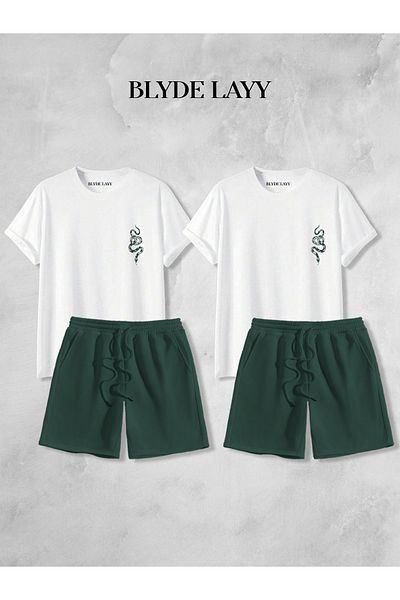 BLYDE LAYY Unisex 2-Piece Snake Printed Blyde Layy Design Lover Combination (2 Shorts - 2 T-Shirt Sets)