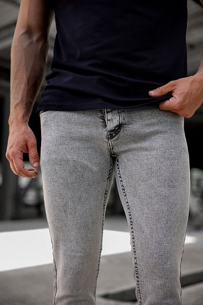 Newtime Ανδρικό ανοιχτό γκρι Snow Wash Slim Fit Slim Fit Lycra Stretchy Jean Denim Παντελόνι