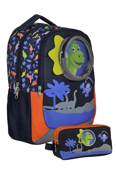 Cennec Umt5009+Umt5011 Backpack and Pen Holder Set (Blue Red - Cute Dinosaur - Boy)
