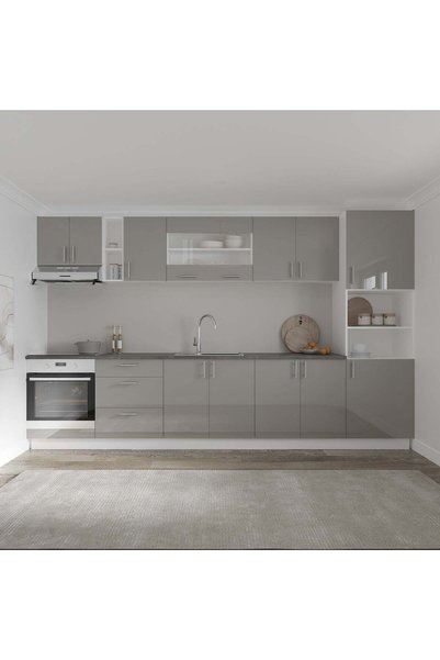 haaus.ro Set Bucatarie Karo V31, Gri Lucios/Alb, MDF, Blat Thermo 28 mm, L 34...