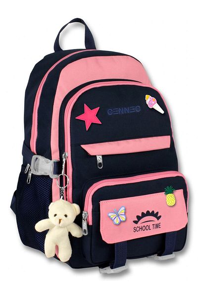 ÜMİT ÇANTA Cennec Multi-Compartment Girl's Pink Navy Blue Primary School and Daily Backpack - 5074