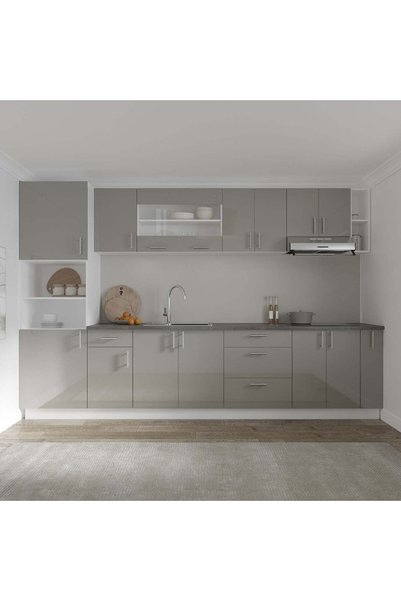 haaus.ro Set Bucatarie Karo V29, Gri Lucios/Alb, MDF, Blat Thermo 28 mm, L 32...