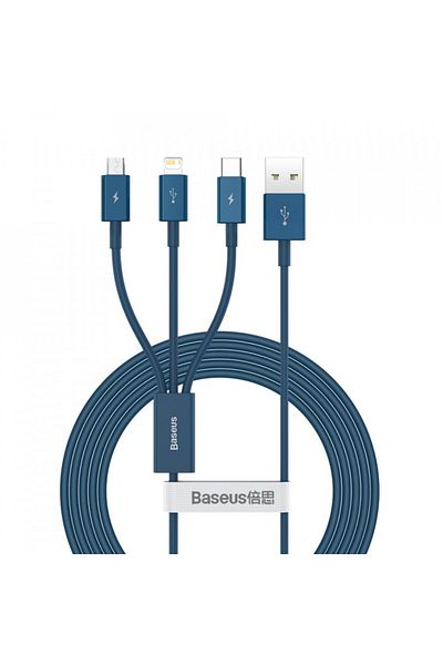 Baseus Data Cable 3in1 USB to Type-C, Micro-USB, Lightning, Fast Charging 3.5A, 1.5m, Baseus - Blue