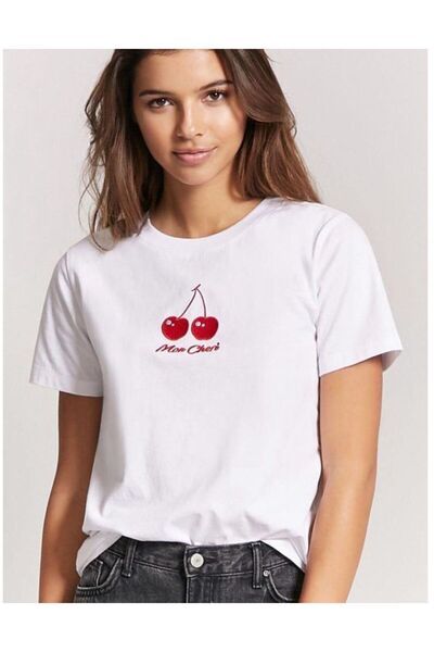 BETİLİNA Beyaz Mon Cheri Bakılı Oversize T-shirt