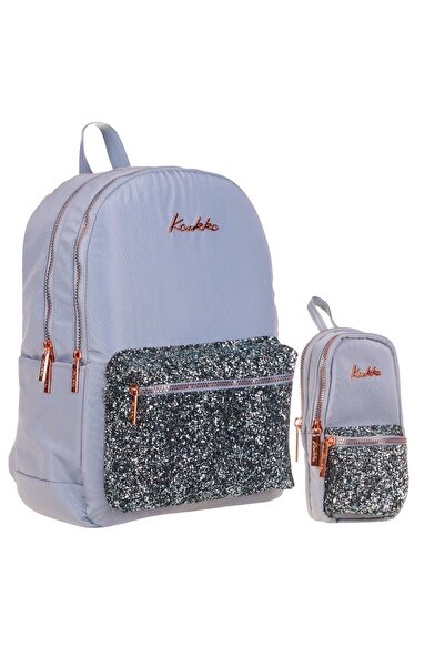 KAUKKO Bright Girl's Stony Blue School Bag and Purse Shaped Pen Holder Set