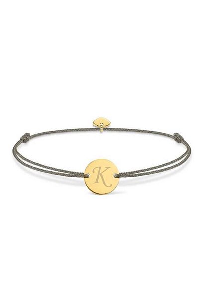 dalimag Adjustable Bracelet with Engraved Letter K, Gold Round Charm and Heart, Grey Cord