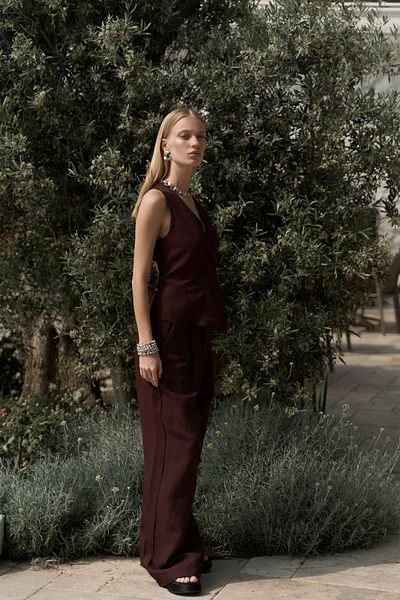 BOHEMAİ Nagmetah Back Windowed Burgundy Vest Trousers Suit