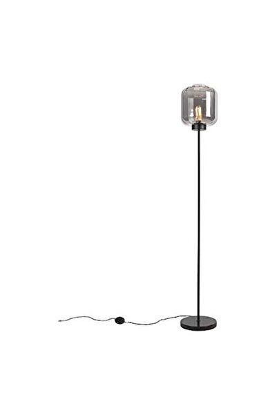 OEM Lampă de podea modernă Qazqa, design elegant, neagră, sticlă fumurie, E27...