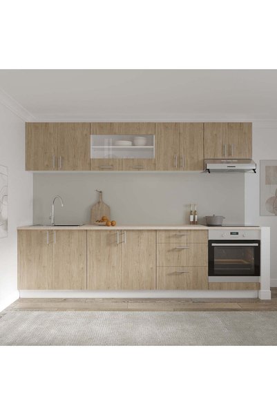 haaus.ro Set Bucatarie Karo V22, Lemn Natural/Alb, Blat Thermo 28 mm, L 280 cm