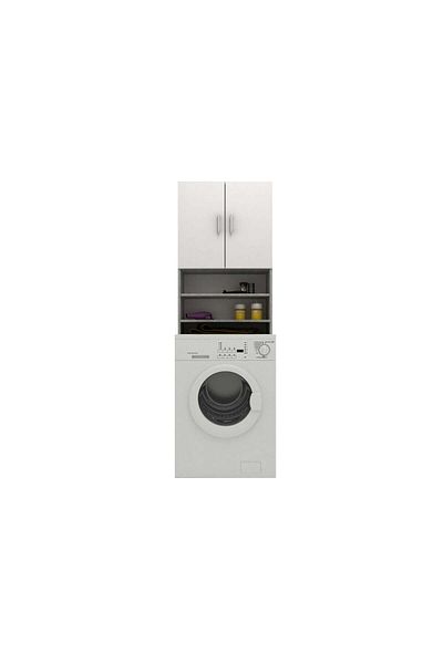 haaus.ro Fyn Washing Machine Cabinet, Concrete/White, 65 x 27 x 190 cm