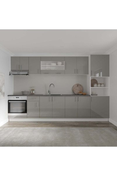 haaus.ro Set Bucatarie Karo V30, Gri Lucios/Alb, MDF, Blat Thermo 28 mm, L 32...
