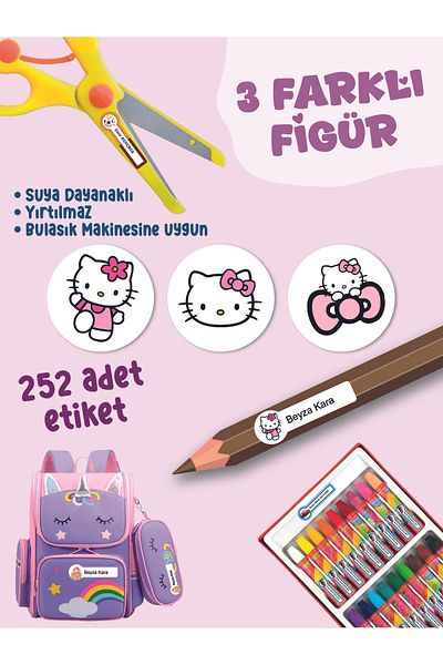 YUNUS COPY School Label Pen Notebook Label Hellokitti Themed Special Name Writable Label - 252Pcs