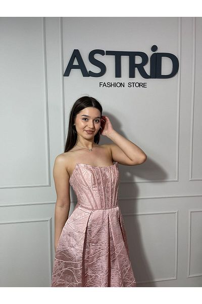 ASTRID FASHION STORE Leila long corset dress with rhinestone appliqués on the bust and slit on the leg