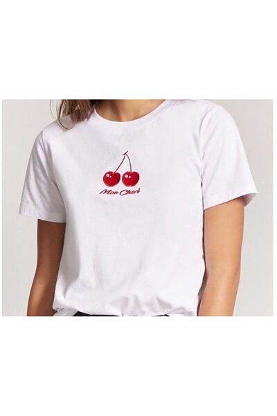 BETİLİNA Beyaz Mon Cheri Bakılı Oversize T-shirt