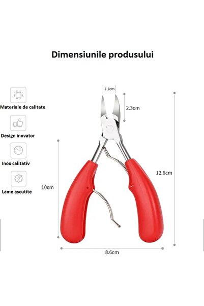 JustZEN Cleste pedichiura, JustZEN™ Profesional, Pentru Unghiile Incarnate Sau Groase, Inox, Rosu
