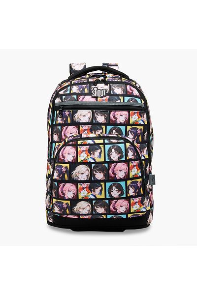Shout Anime Print 3-Compartment Backpack with Adjustable Straps and Zip Closure - 32x20x45 cms