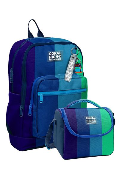 Coral High Комплект чанти за първи път от издръжливи близнаци за момчета - тъмносиньо, зелено, цветно, на райета