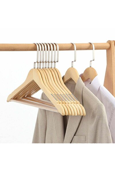 UnicUtil Set 100 Umerase din Lemn, Unic Hangers, Anti Alunecare, Bara pentru Pantaloni si Cârlig Plat, Natur