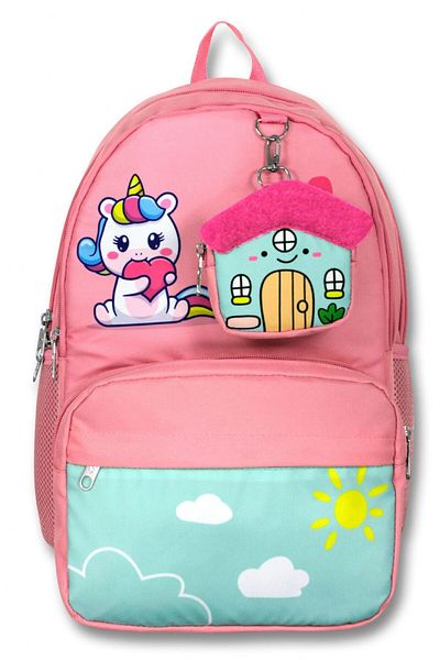 ÜMİT ÇANTA Cennec 5051 (Unicorn - Pink Green - Girl) School Bag - Cute Keychain Included