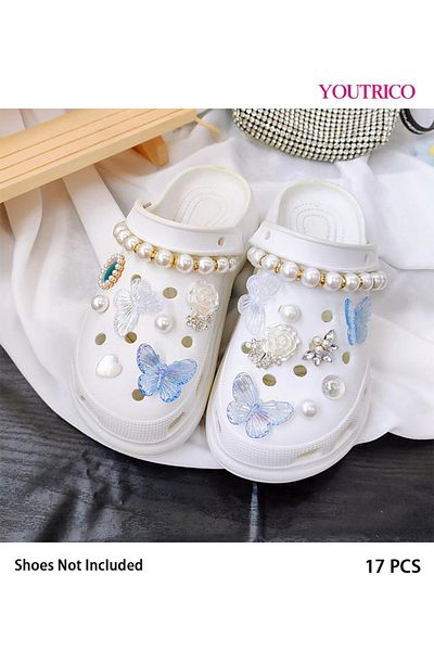 Youtrico 17pcs Ombre Blue & White Butterfly Jibbitz Charms for Slipper Ornament