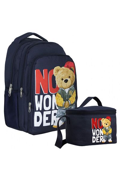 Cennec Backpack+Lunchbox Set - Navy Blue White - Hiphop Teddy Bear - Men - Setumt5033B