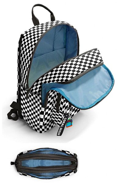 Coral High Girl's Backpack and Pen Holder Set - Black and White Checkered - Primary School