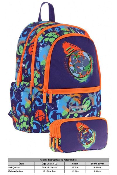 KAUKKO Men's Bag and Three-Eye Pencil Bag Set - Navy Blue Orange - Soccer Ball (L5269+L8269)