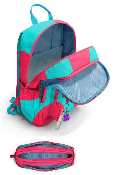 Coral High Girl's Backpack and Pen Holder Set - Red Turquoise Colored Stripes - Primary School