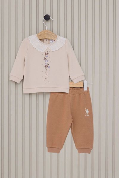 U.S. Polo Assn. Us Polo Baby Girl Long Sleeve 2 Piece Set - Light Beige