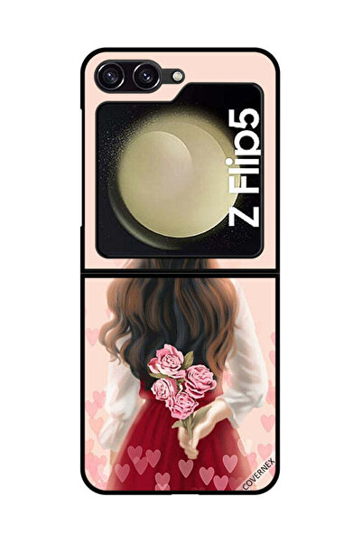 Covernex غطاء حماية لهاتف سامسونج جالاكسي زد فليب 5 - فتاة تخفي الزهور