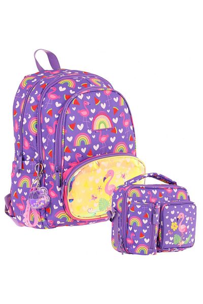 KAUKKO Flamingo Embroidered and Printed School Bag (L5226) and Lunchbox (L7226) Set - Girl
