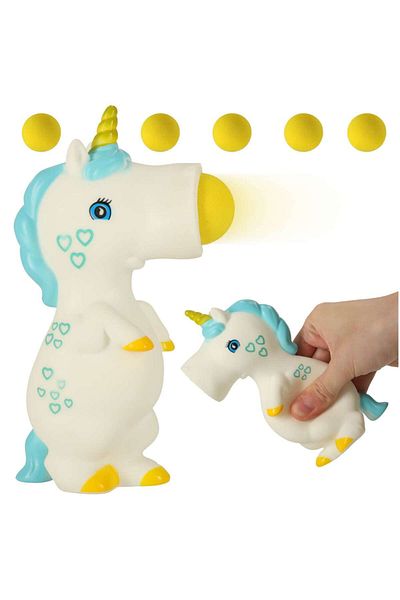 OEM Pistol De Apasat Unicorn Cu Bile Moi, Plastic / Spuma, 3 Ani , Alb / Albastru / Galben