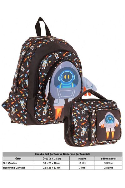 KAUKKO Set ghiozdan cu detaliu rachetă 3D (L5264) și cutie termică (L7264) - băiat