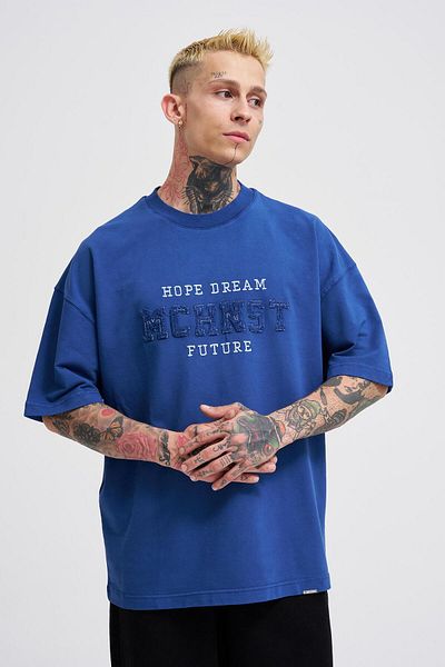 Machinist Men's Hope Dream Printed Oversize Midnight Blue T-Shirt